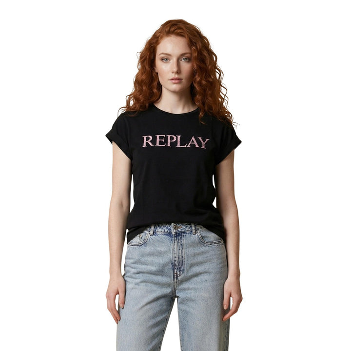 Image 1 : T-shirt Replay femme noir avec imprimé original et col rond — Delvale