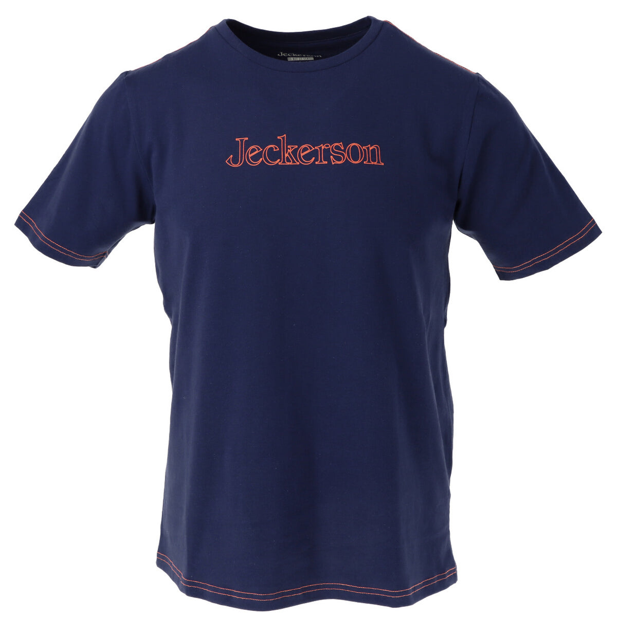 Image 1 : T-shirt Jeckerson homme bleu marine avec logo brodé orange en poitrine et surpiqûres contrastées — Delvale