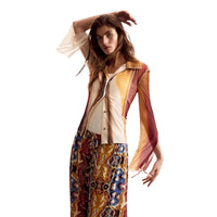 Image 1 : Chemise Desigual femme beige à motifs colorés, manches longues et col classique — Delvale