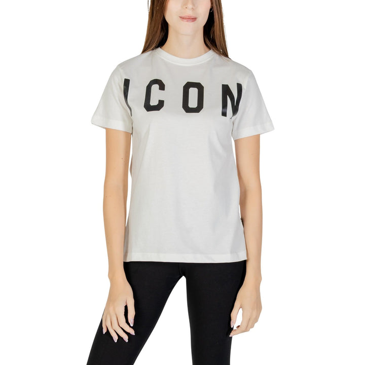 Image 1 : T-shirt Icon femme blanc avec impression moderne, manches courtes et col rond — delvale