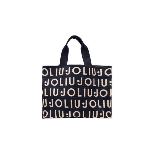 Image 1 : Tote bag Liu Jo Knitted Logo bleu marine et crème, vue de face, motif jacquard logo répété — Delvale