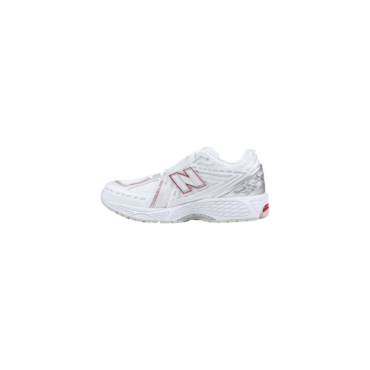 Image 3 : Baskets New Balance 1906R femme design épuré blanc rouge, vue arrière — delvale