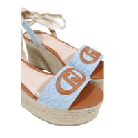 Image 3 : Paire de sandales compensées Liu Jo femme, semelle jute tressée et bandeau denim azur, fermeture lacet ruban autour de la cheville — Delvale