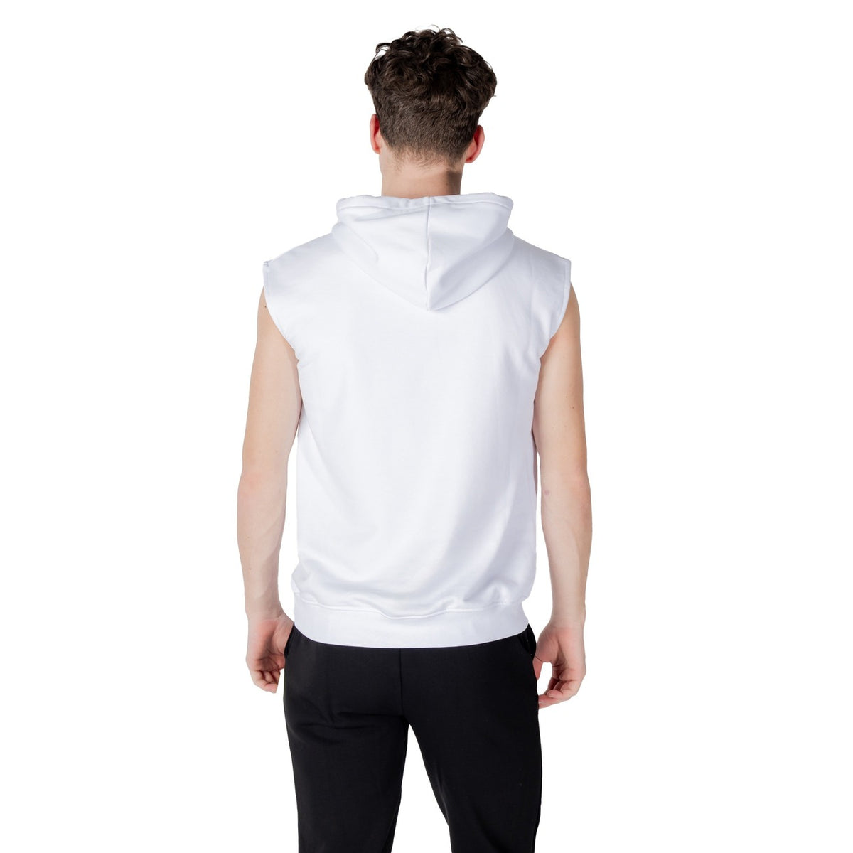 Image 2 : Sweat à capuche Icon homme blanc sans manches, détail capuche — delvale