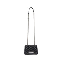 Image 1 : Sac bandoulière femme Armani Exchange noir matelassé chevron avec longue chaîne argentée sur fond blanc — Delvale