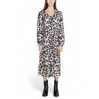 Image 1 : Robe Jacqueline De Yong gris motif léopard manches longues col V — delvale