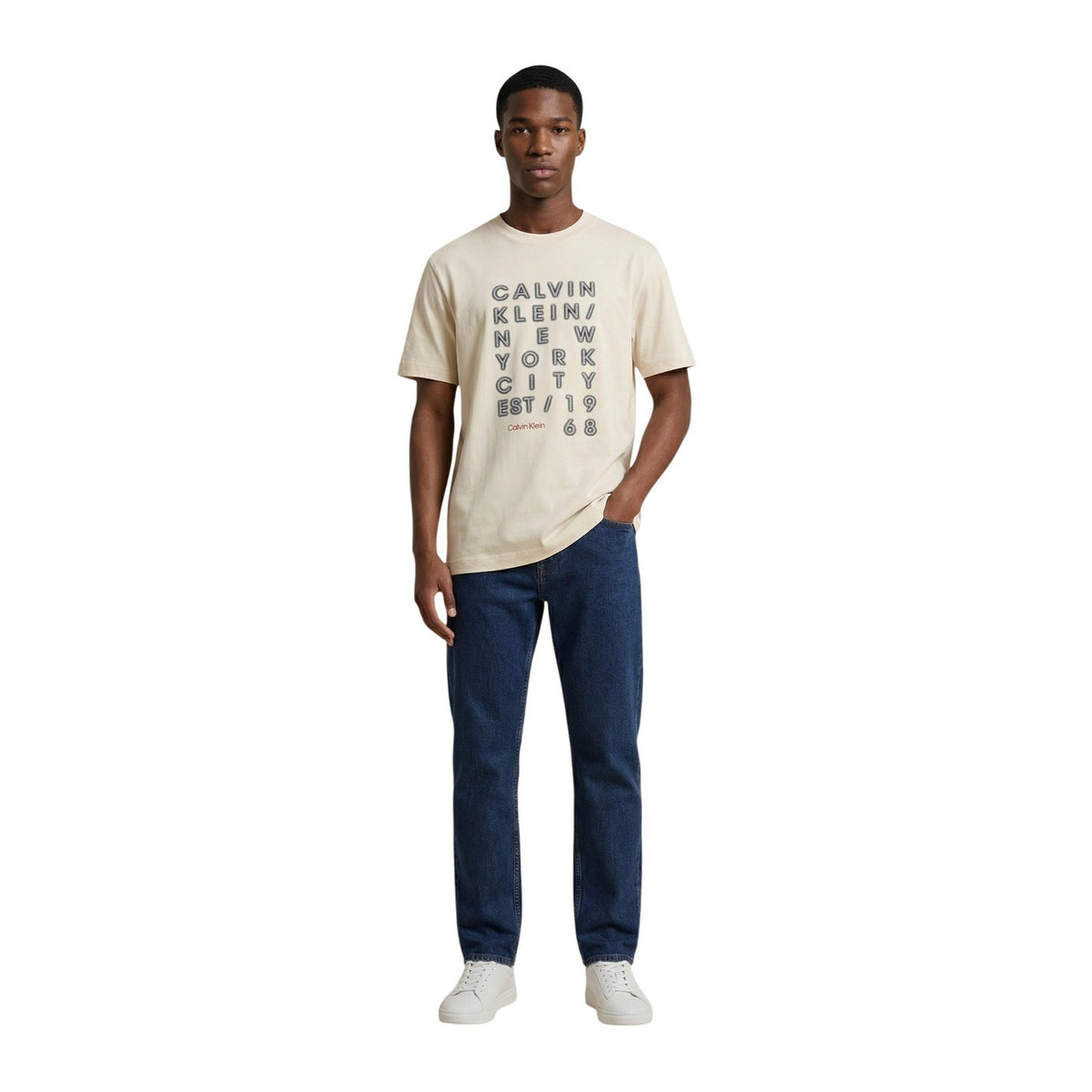 Image 3 : Vue arrière du t-shirt Calvin Klein Jeans homme beige en coton premium — Delvale