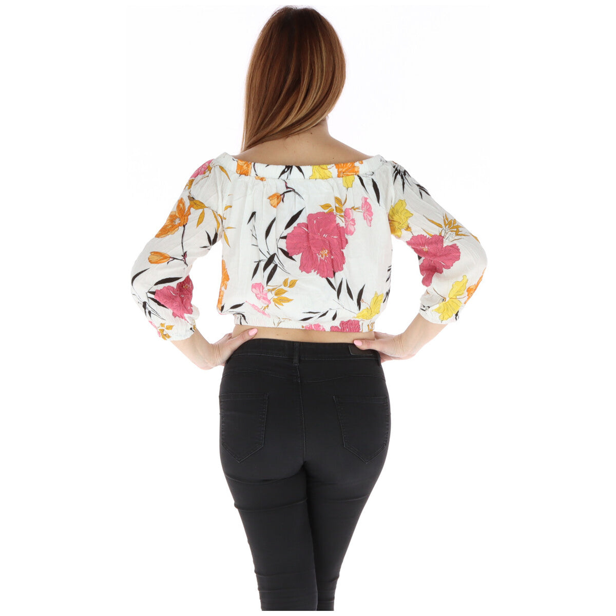 Image 3 : Vue d'ensemble du haut Guess femme blanc motif floral avec coupe élégante manches longues — delvale