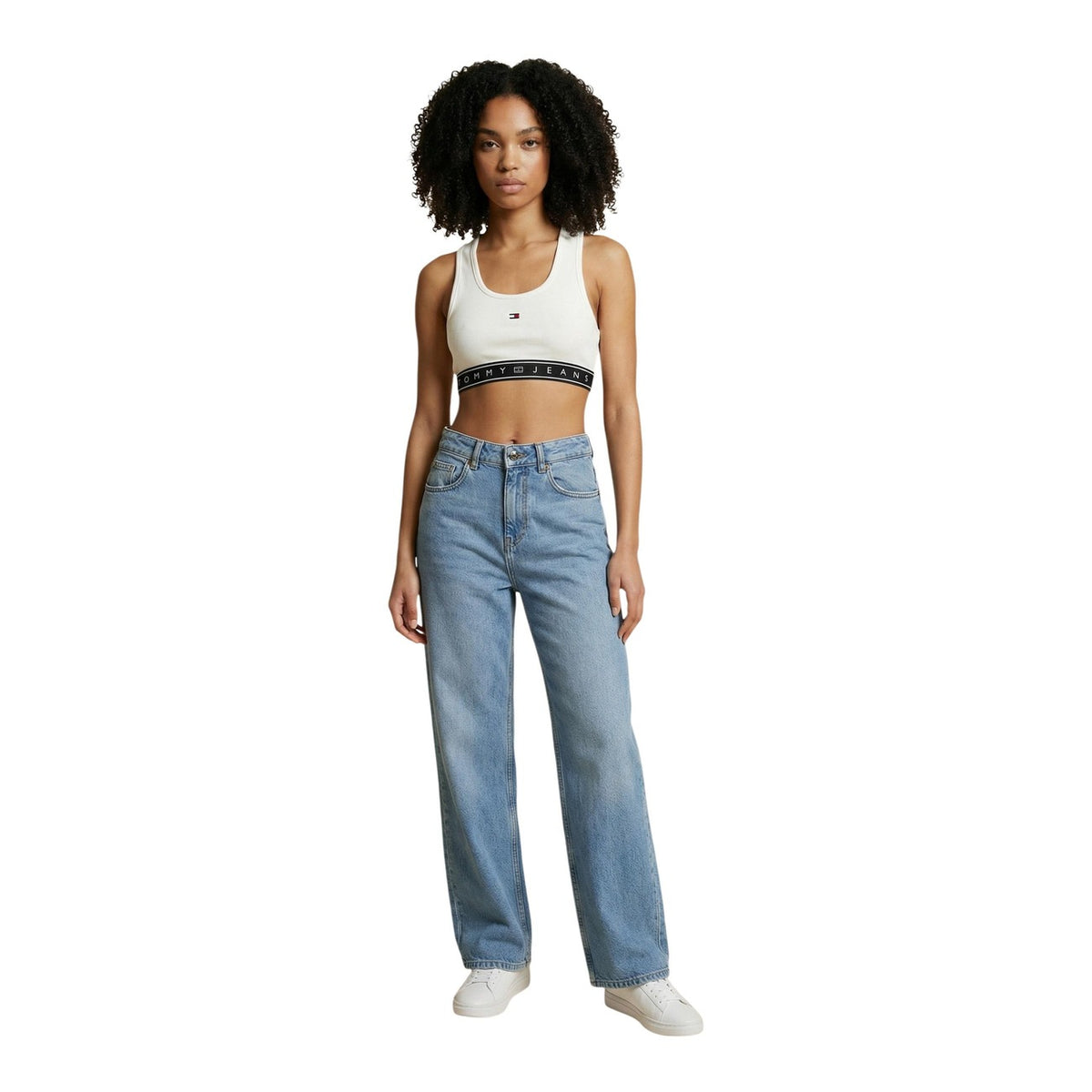 Image 2 : Détail du top blanc Tommy Hilfiger Jeans femme sans manches en coton bio premium — Delvale