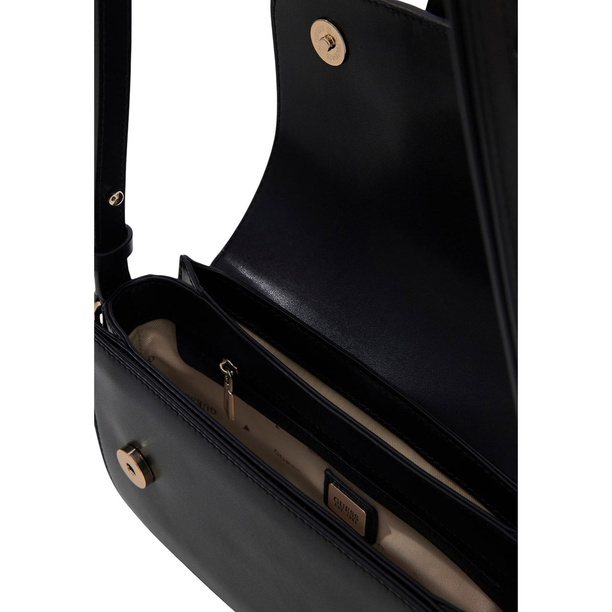 Image 3 : Sac bandoulière Guess noir présenté avec ses finitions polyuréthane premium — delvale