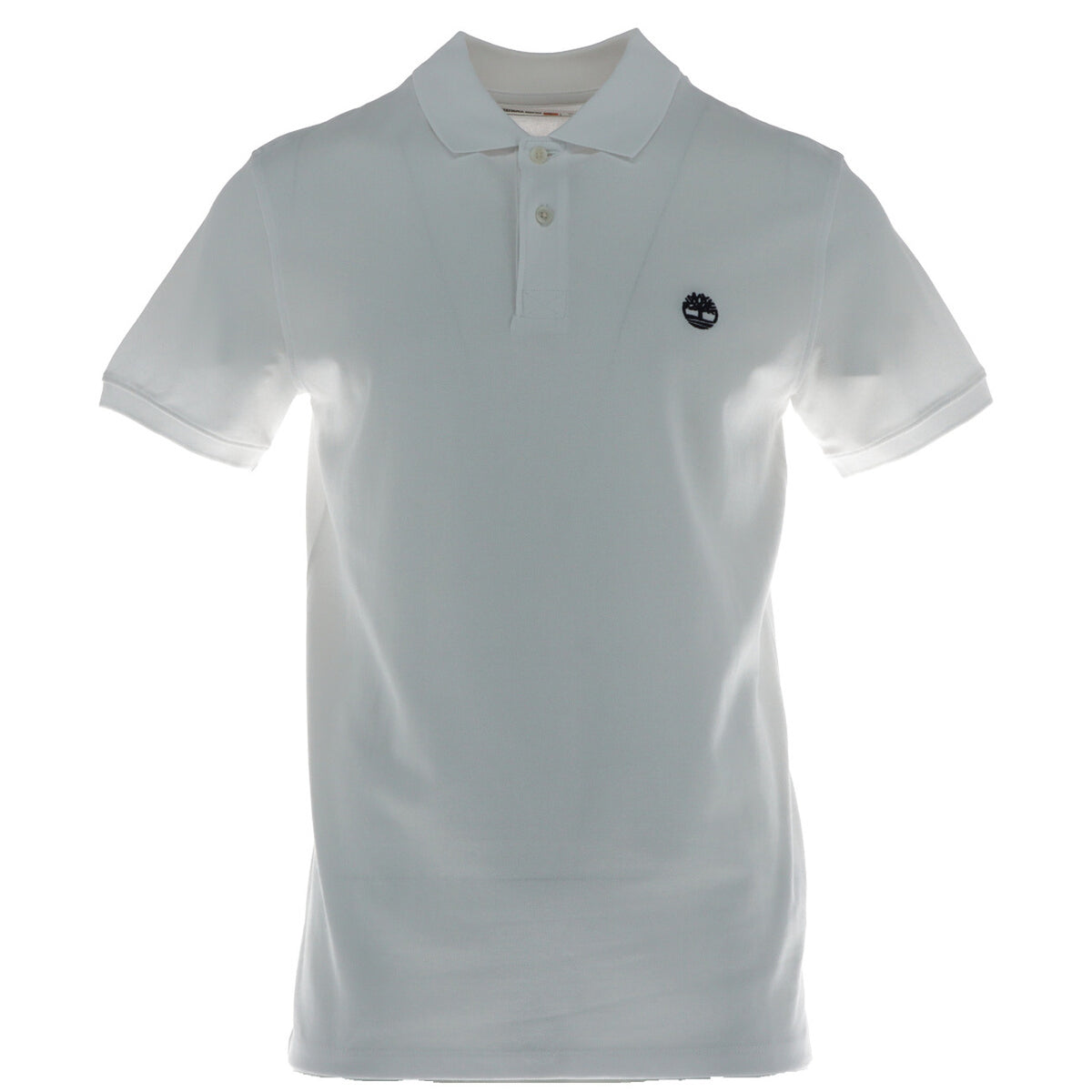 Image 1 : Polo homme Timberland blanc à manches courtes avec logo arbre brodé marine sur la poitrine gauche, vue de face — Delvale