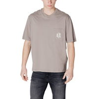 Image 1 : T-shirt Armani Exchange homme oversize taupe avec poche poitrine logo AX, vue de face — Delvale