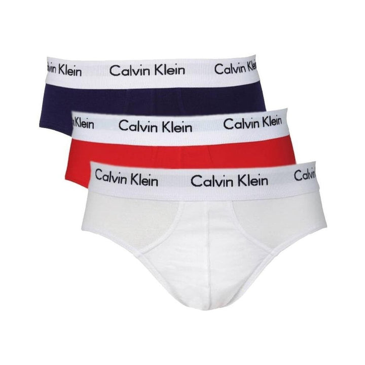 Image 1 : Lot de 3 slips Calvin Klein Underwear homme — coloris marine, rouge et blanc avec ceinture élastique logotée — Delvale