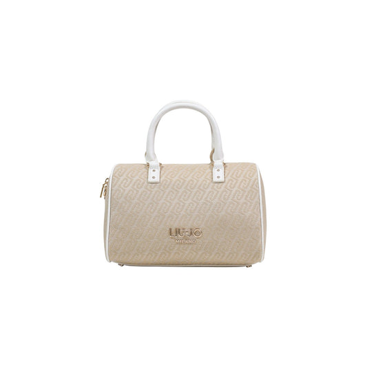 Image 1 : Sac bowling Liu Jo Milano monogramme beige face avant, anses blanches et logo doré — Delvale