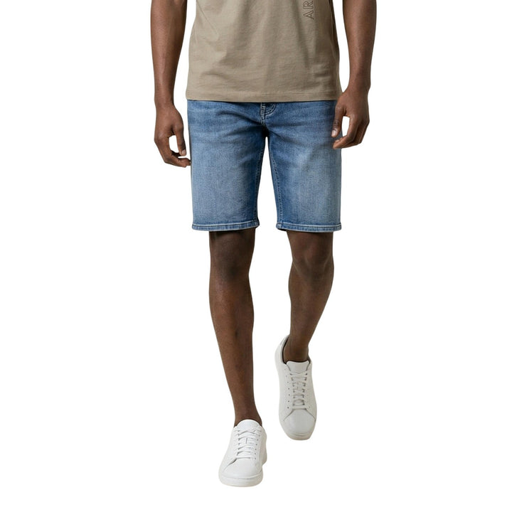 Image 1 : Bermuda Replay homme bleu azur en coton stretch, vue de face — Delvale