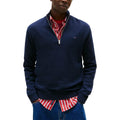 Tommy Hilfiger Jeans Pull Col Zippé Homme Bleu Marine Drapeau Brodé