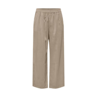 Image 2 : Vue de face du pantalon Only femme fluide beige avec poches frontales et ceinture élastiquée taille haute — Delvale