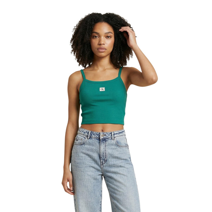 Image 1 : Top femme vert Calvin Klein Jeans à bretelles et encolure carrée, coupe ajustée — Delvale