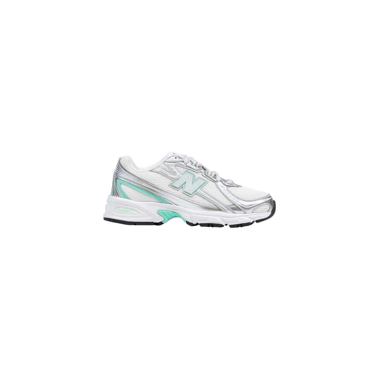 New Balance 740 femme blanc argenté touches menthe semelle ABZORB profil droit