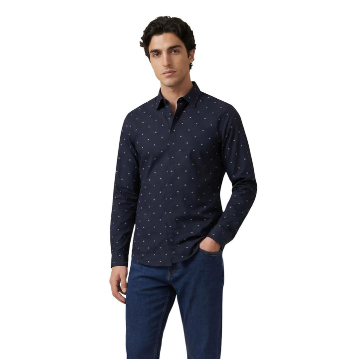 Chemise Armani Exchange homme bleu manches longues vue portée de face — col classique Ref. XM000625