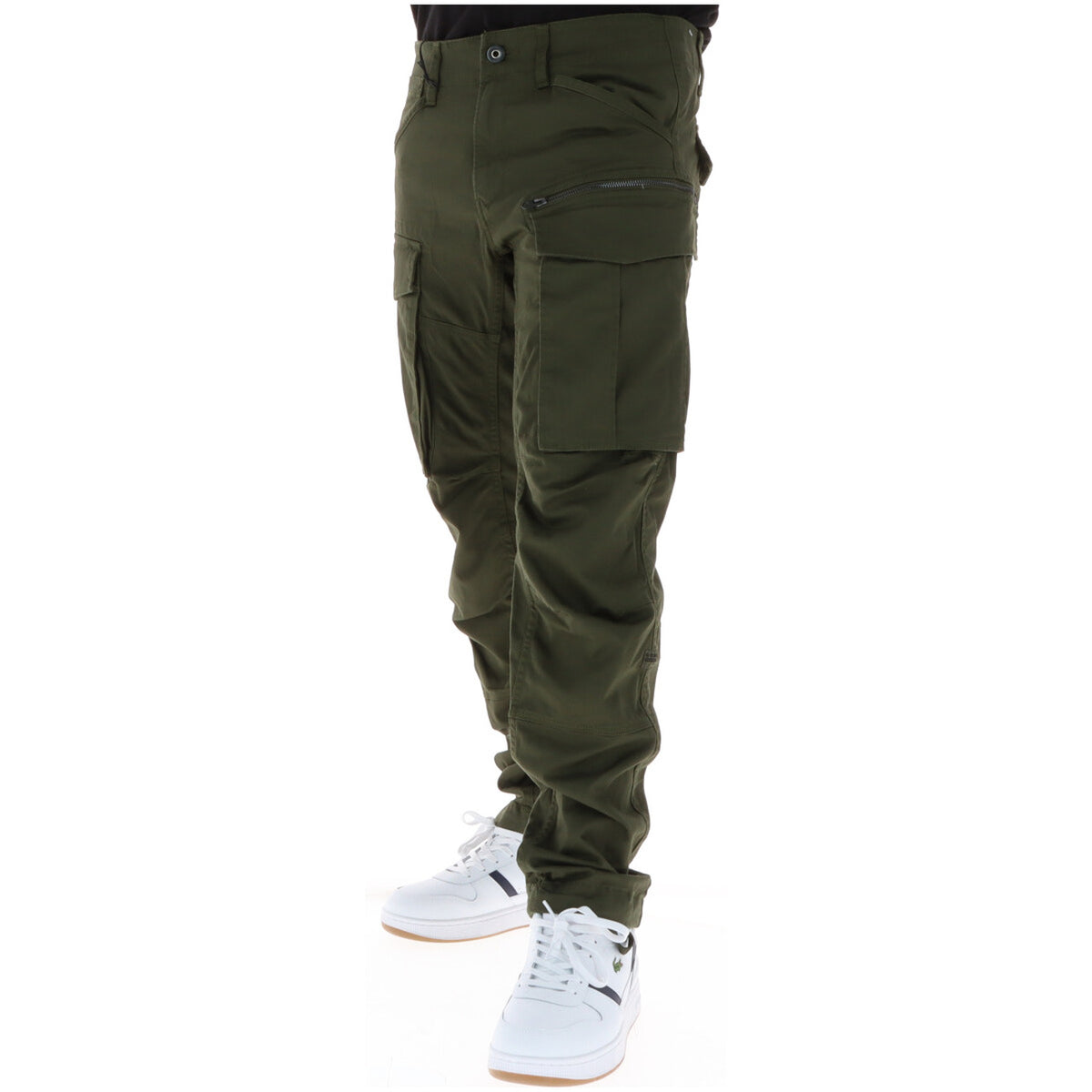 Image 3 : Vue d'ensemble du pantalon cargo G-Star homme slim kaki montrant la coupe ajustée et la fermeture zip bouton — Delvale