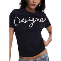 Image 2 : Détail du t-shirt Desigual femme noir coton élasthanne design original — delvale
