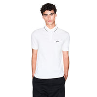 Polo Armani Exchange homme blanc piqué liseré contrasté logo AX — vue de face portée — Delvale