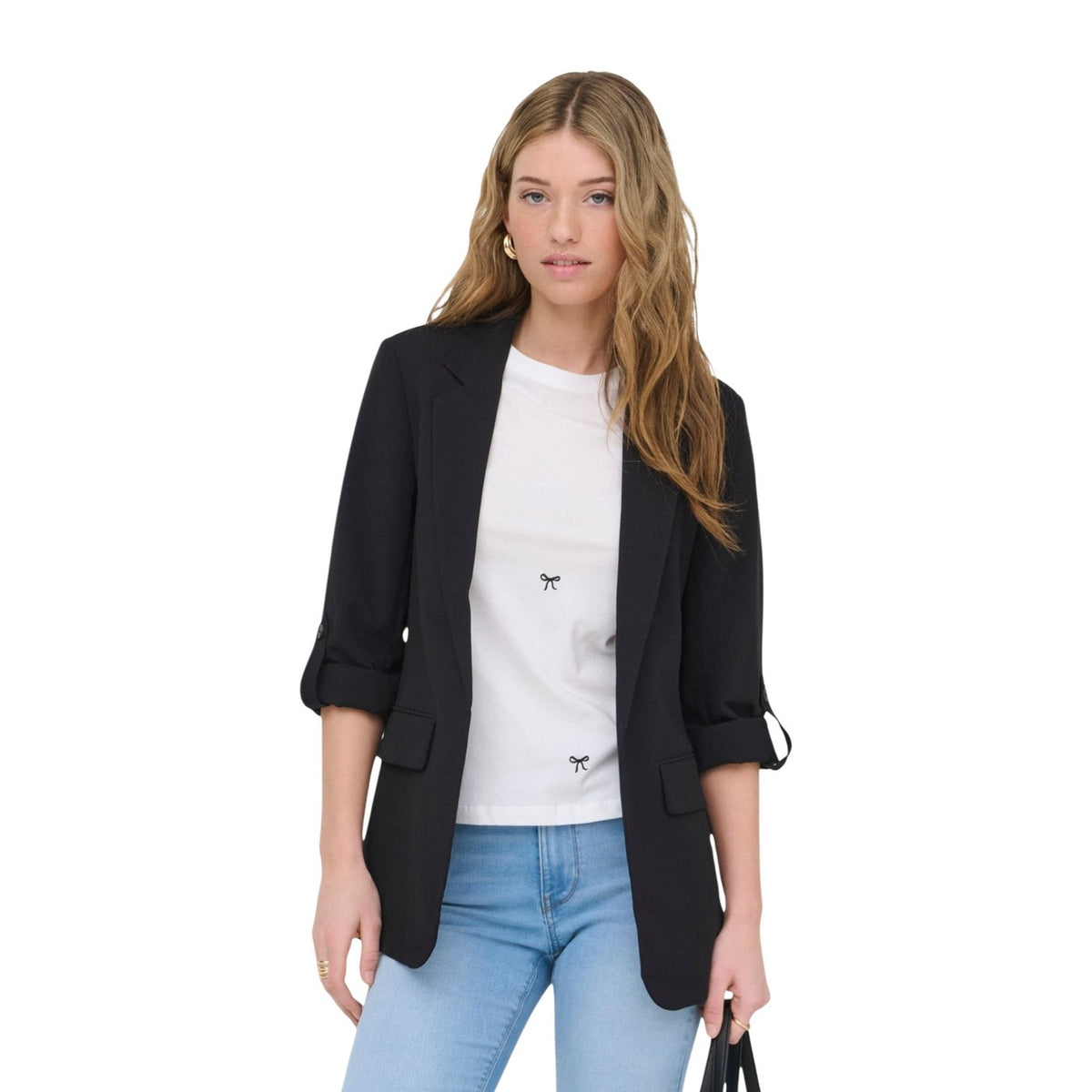 Image 1 : Veste Only femme noire avec col revers élégant et manches 3/4 — Delvale
