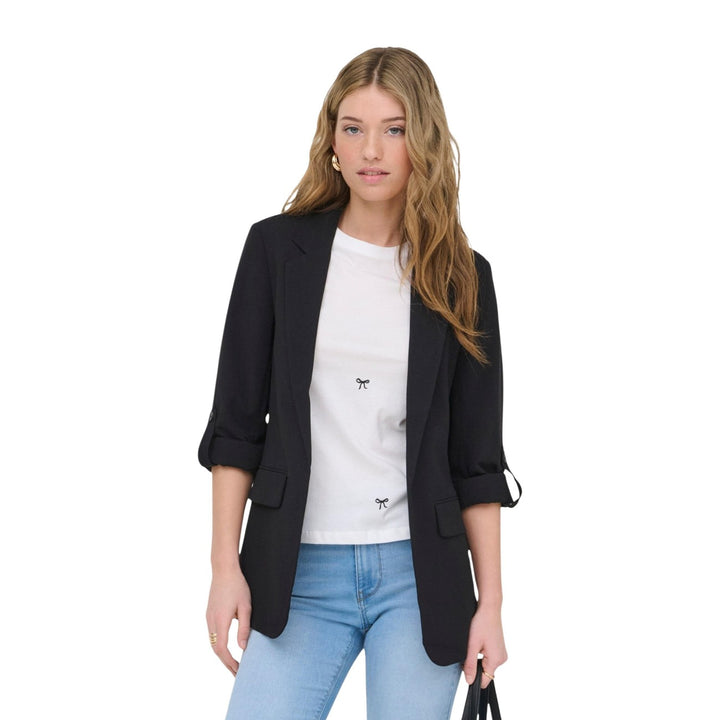 Image 1 : Veste Only femme noire avec col revers élégant et manches 3/4 — Delvale
