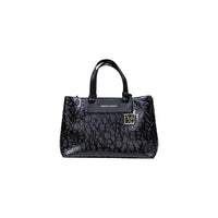 Image 2 : Détail du motif gaufré Armani Exchange sur sac femme noir avec finitions dorées — delvale