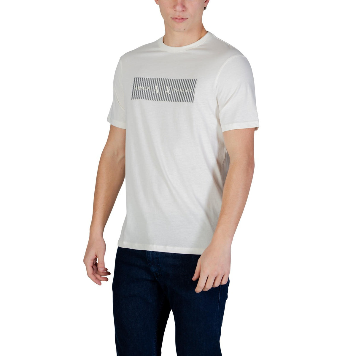Image 2 : T-shirt Armani Exchange homme blanc détail col rond et finitions — Delvale