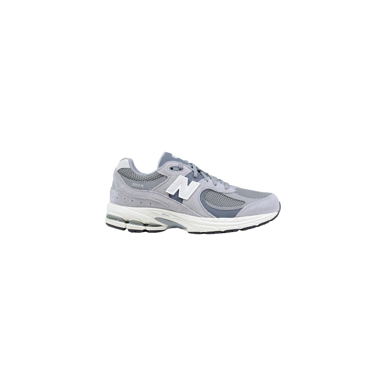 New Balance 2002R grise unisex vue de profil extérieur avec semelle blanche