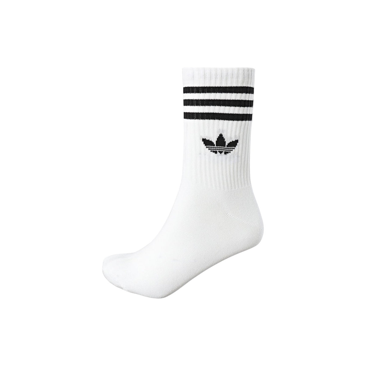 Image 3 : Détail du logo Trefoil brodé et des trois bandes sur le revers des chaussettes Adidas Originals Crew homme — Delvale