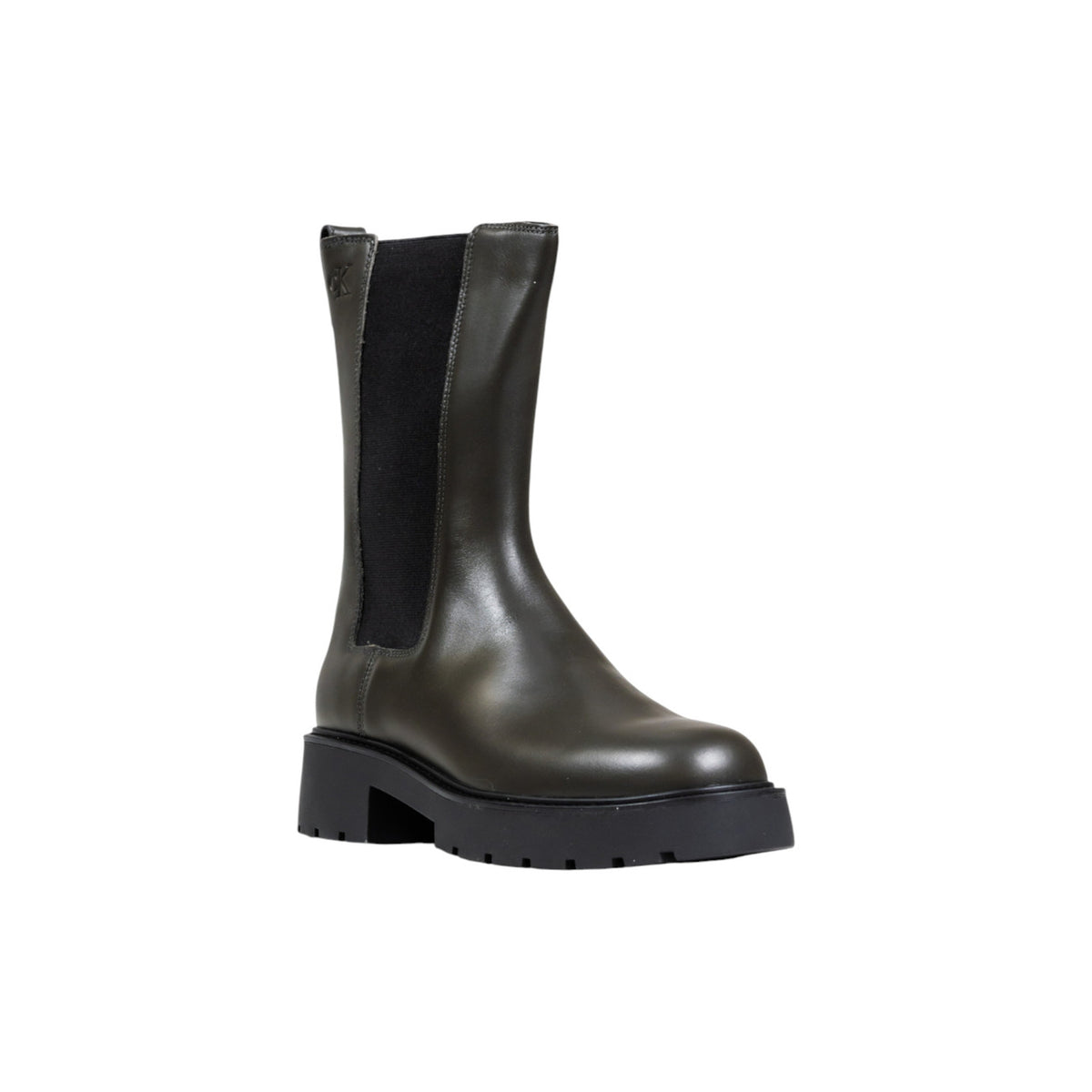 Image 2 : Bottines grises Calvin Klein Jeans pour femme en cuir, vue de profil montrant la silhouette élégante — delvale