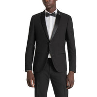 Image 3 : Veste smoking Antony Morato slim fit noire, vue trois quarts, finitions passepoil brillant — Delvale