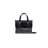 Image 4 : Vue d'ensemble du sac à main Armani Exchange femme jacquard texte allover, fond blanc, style éditorial — Delvale