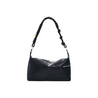 Image 1 : Sac baguette Desigual noir bimatière avec motif floral gaufré et anse tressée nouée — delvale