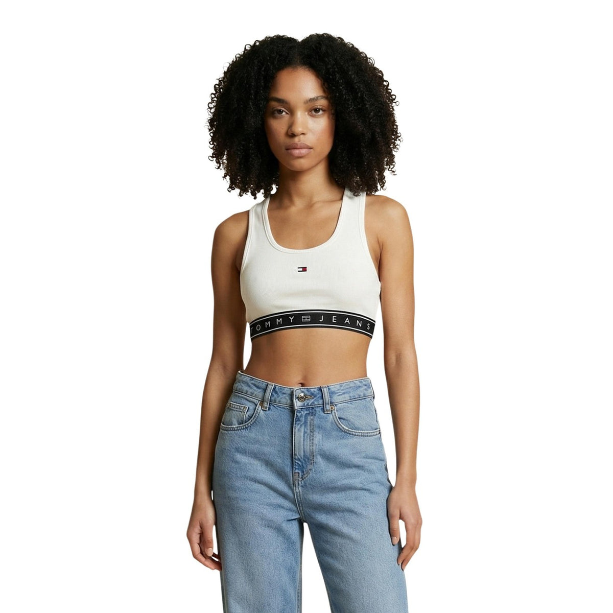 Image 1 : Top blanc sans manches Tommy Hilfiger Jeans pour femme avec col rond et coupe élégante — Delvale
