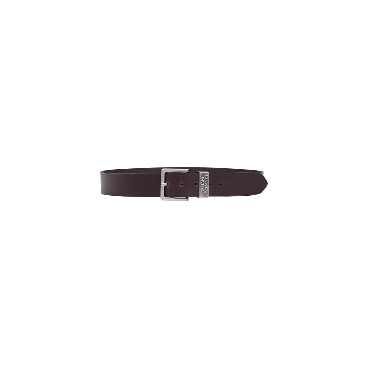 Image 1 : Ceinture Armani Exchange homme en cuir marron avec boucle carrée argentée et plaque logo AX, vue de face — Delvale