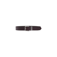 Image 1 : Ceinture Armani Exchange homme en cuir marron avec boucle carrée argentée et plaque logo AX, vue de face — Delvale