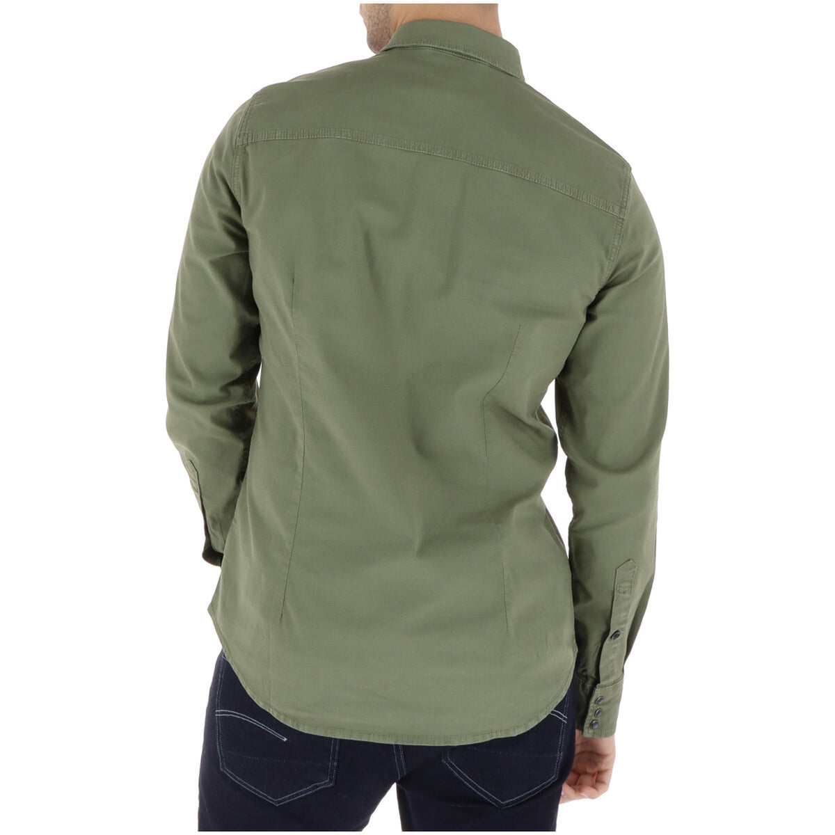 Image 2 : Vue de face de la chemise G-Star homme manches longues vert kaki, col classique et badge logo tissé sur la poche — Delvale