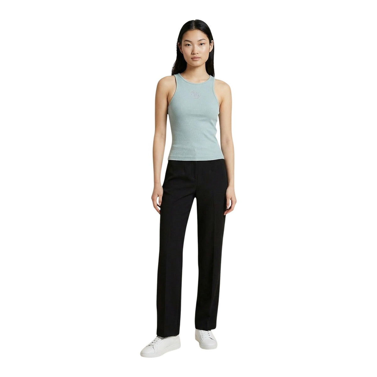 Image 3 : Débardeur Guess femme vert détail col rond stretch — delvale