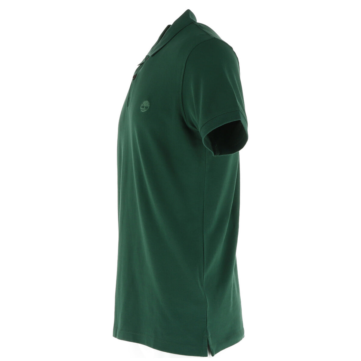 Image 3 : Détail du logo arbre Timberland brodé ton sur ton sur la poitrine gauche du polo homme vert piqué coton — Delvale