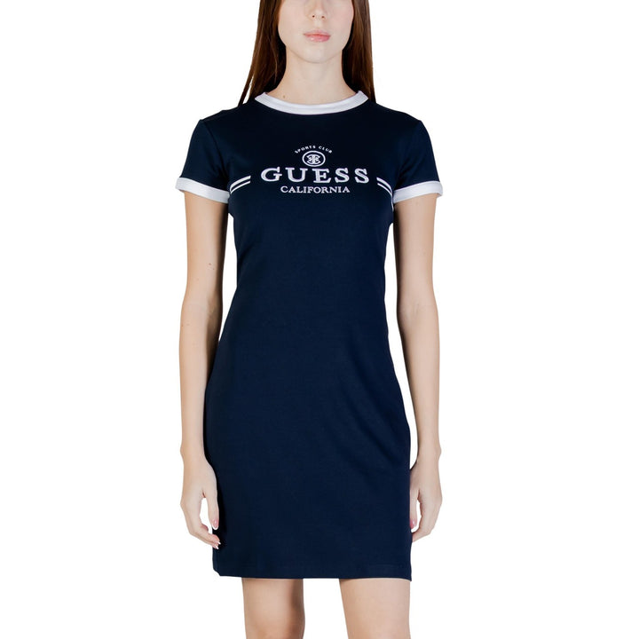 Image 1 : Robe t-shirt Guess Active femme bleu marine avec inscription Sports Club California et lignes blanches — delvale