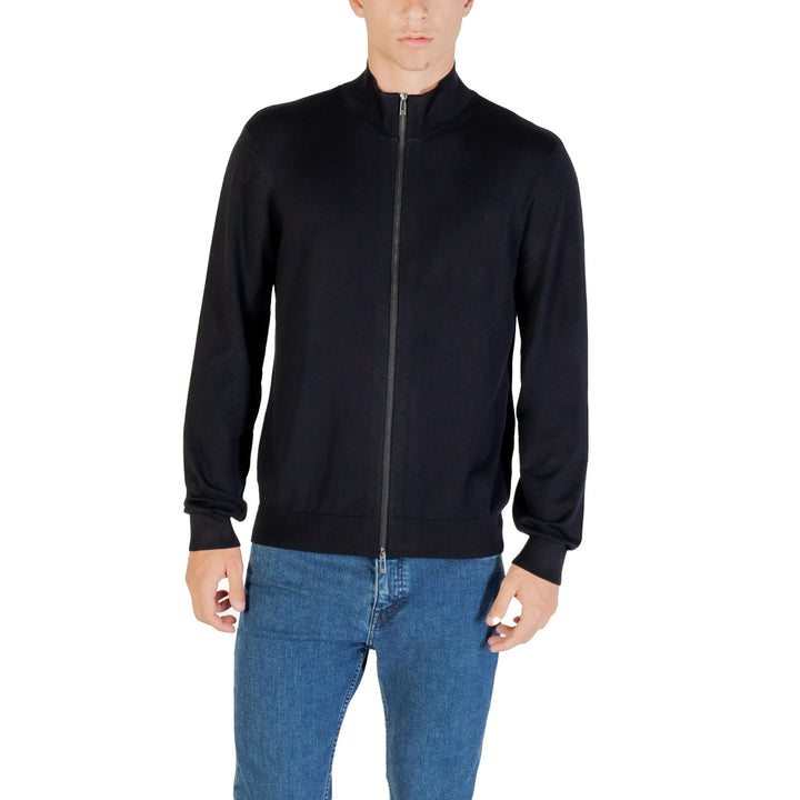 Image 1 : Pull homme Armani Exchange bleu col montant avec fermeture éclair, vue de face — Delvale