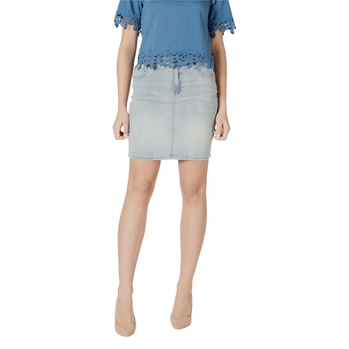 Image 1 : Jupe femme Morgan De Toi bleu azur avec fermeture zip et bouton élégante — delvale