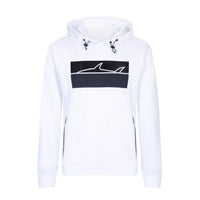 Sweat capuche Paul & Shark homme blanc, imprimé bloc bicolore logo requin blanc centré poitrine, poches zippées, fond blanc — Delvale