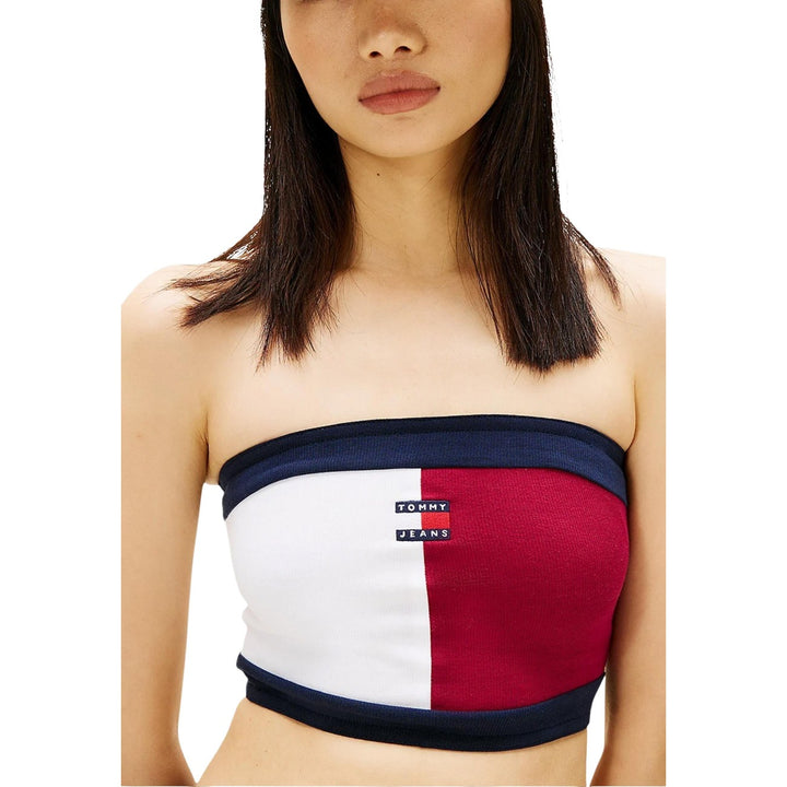 Image 1 : Top Tommy Hilfiger Jeans femme bordeaux en coton organique, vue de face — delvale
