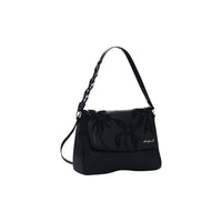 Image 2 : Desigual sac convertible femme noir palmiers brodés velours rabat anse bimatière chaîne tressée blanc noir — vue trois quarts — Delvale