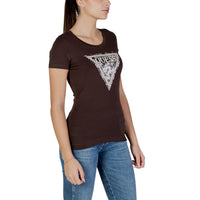 Image 3 : Vue face t-shirt Guess femme marron imprimé coupe moderne — delvale